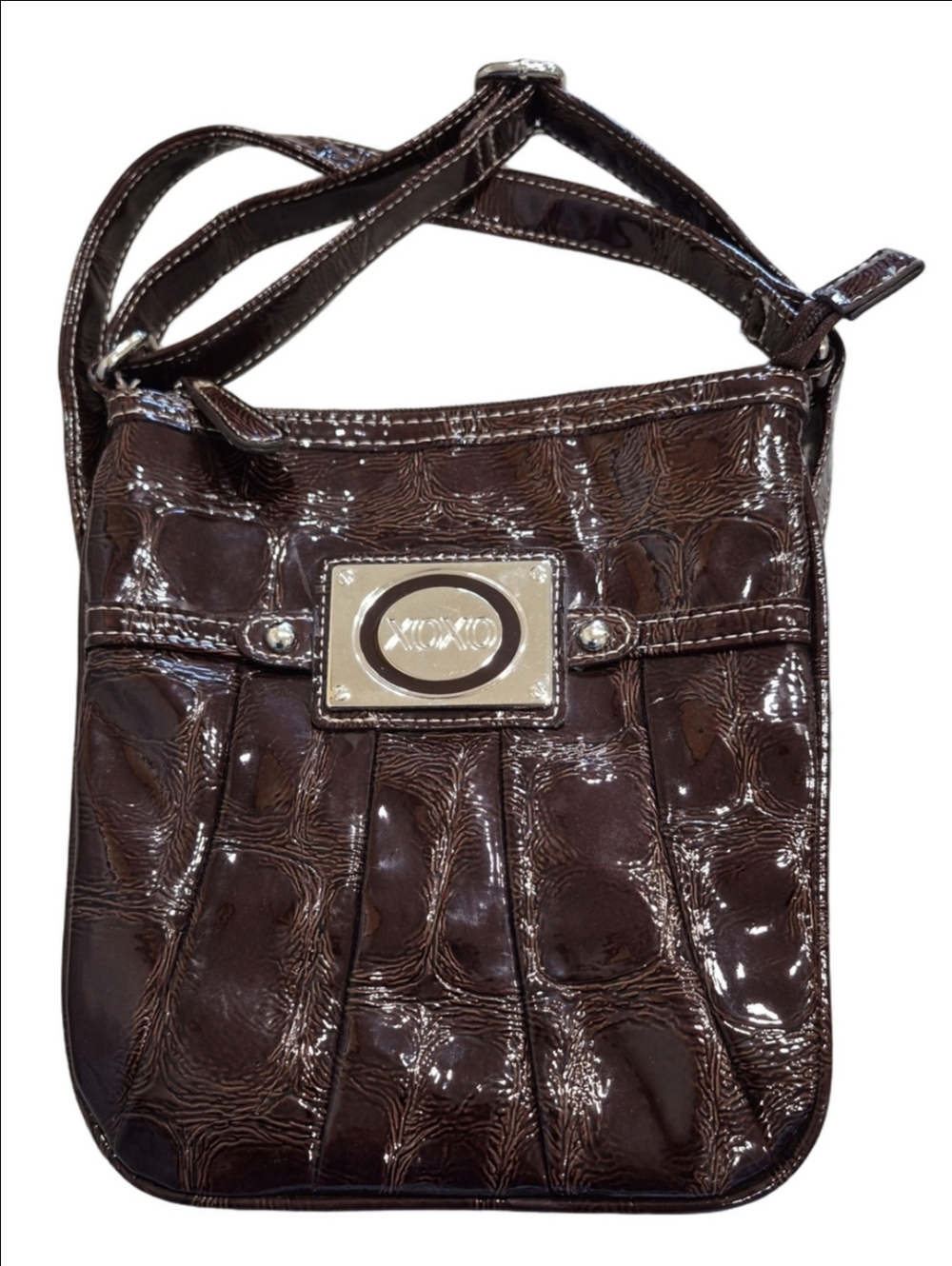 XOXO Brown Croc Embossed Patent Vinyl Crossbody Bag